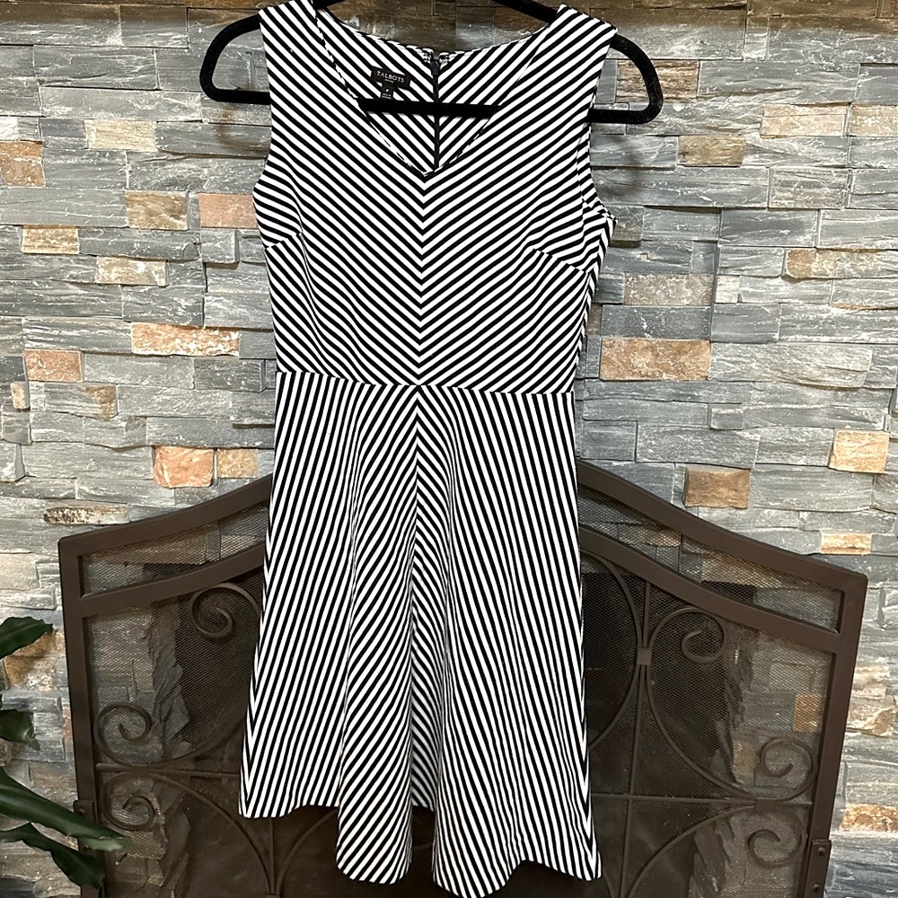 Talbots Fit and Flare Blue White Stripe Dress Nautical Maritime Dress
